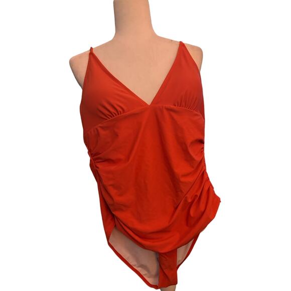 Cupshe One Piece Swimsuit, Orange Ruched Adjustable Straps, Size XXL, NWT - Picture 3 of 5